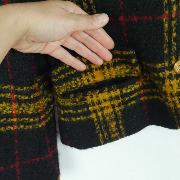 Vintage Size 4 Jacket Crop Blazer 90s Elegant Luxury Plaid Yellow Black Tweed - Picture 5 of 9